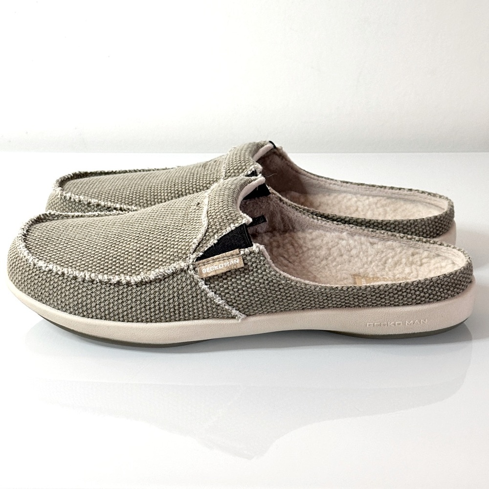 Gecko Man Orthotic Sherpa Canvas Slip-On Slipper Shoes 11.5 NEW Khaki - Picture 10 of 10